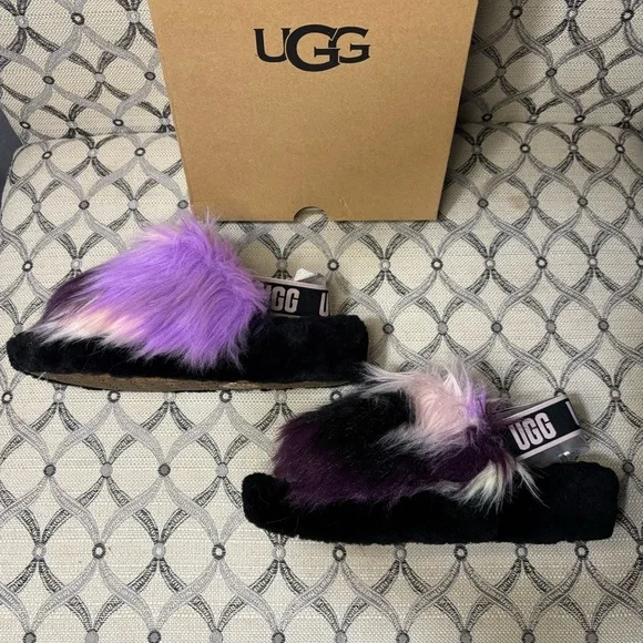 UGG Women Fluff Yeah Multicolor Tie Dye Fur Slides - Picture 3 of 8